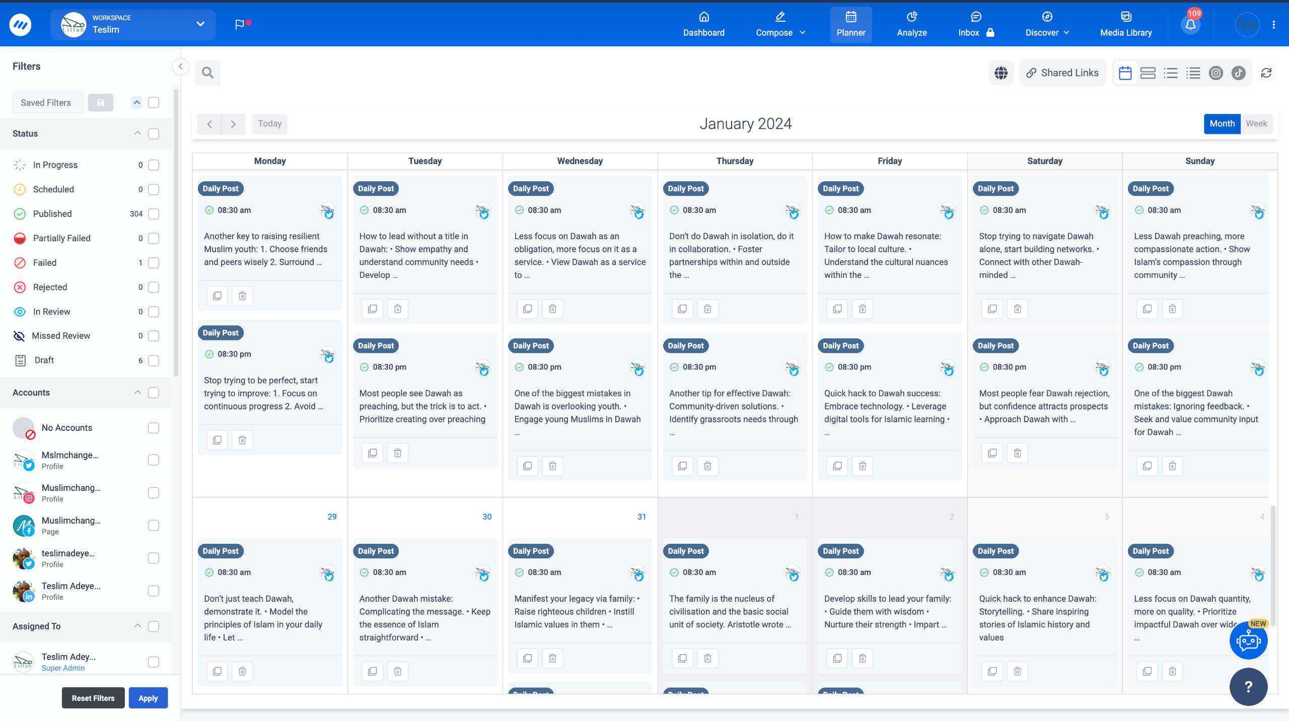 Filled Content Calendar